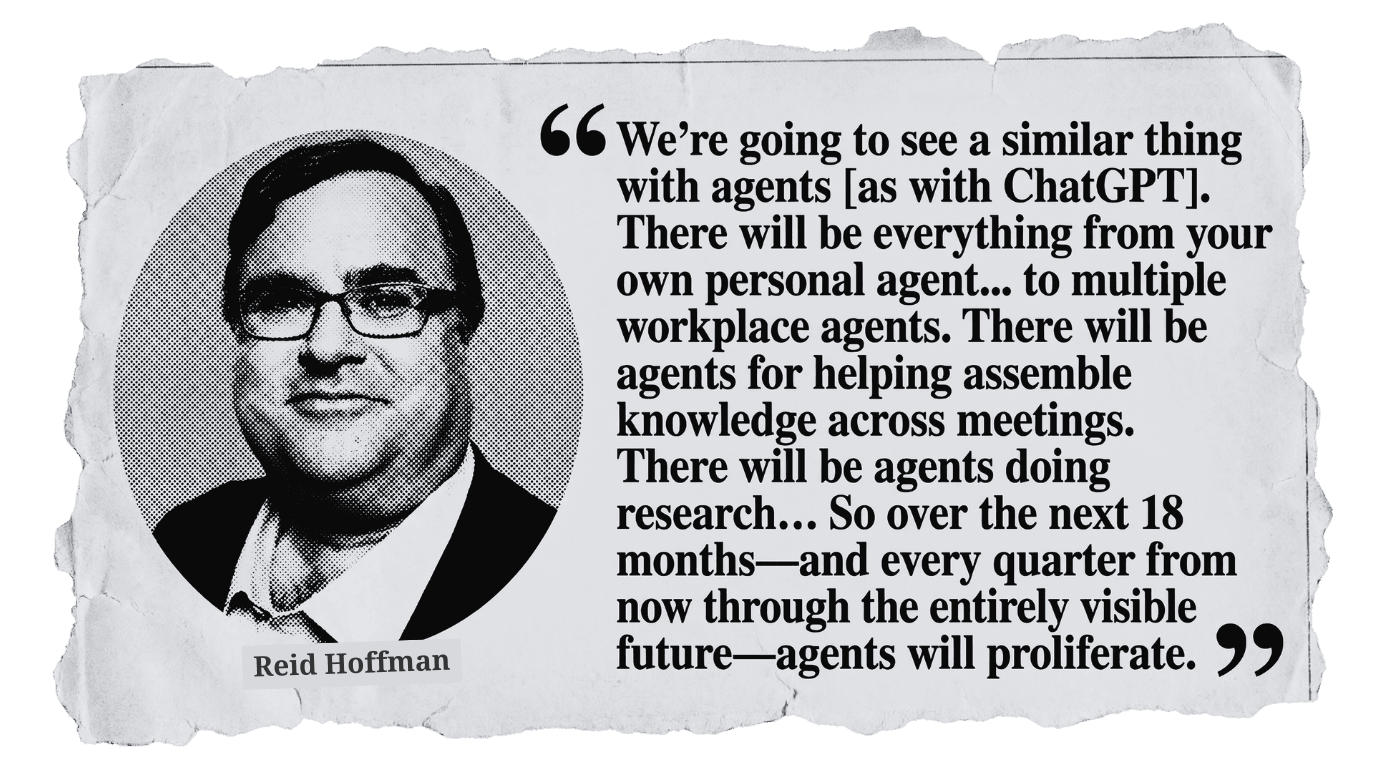 Reid Hoffman quote about agents proliferating over the next 18 months